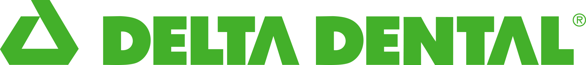Delta Dental logo in green with triangular symbol and text wordmark