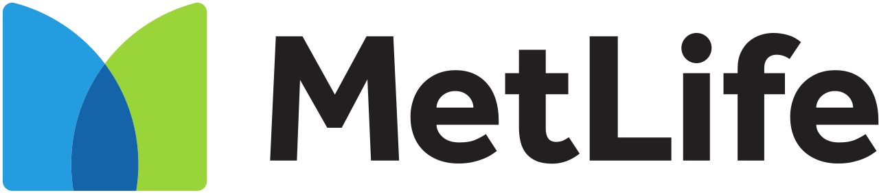 MetLife logo featuring blue and green curved shapes with black text.